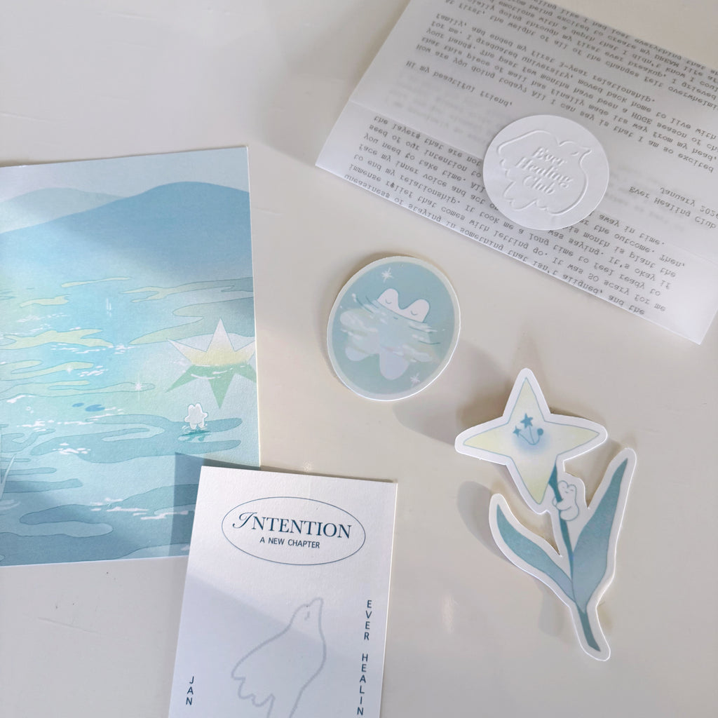 Stickers with peaceful designs on a letter and card. Snail mail
