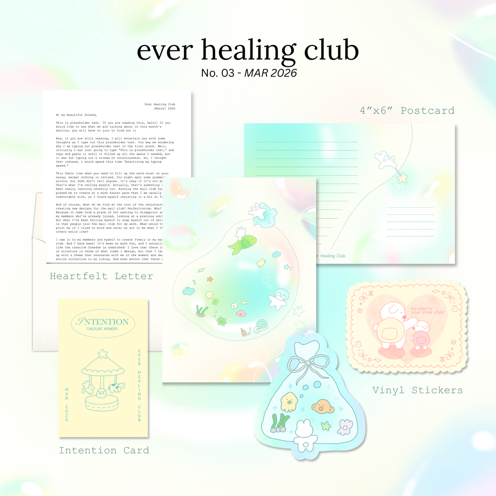 Colorful stationery for Ever Healing Club based on the theme of healing your inner child. Snail Mail